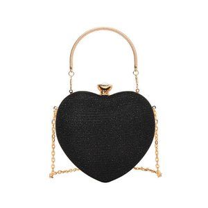 Heart Shaped Evening Purse Velvet Clutch Purse Solid Evening Bag, chain diamond